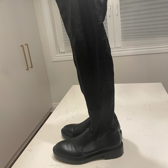Zara over the knee black leather flat boots - Picture 5 of 6